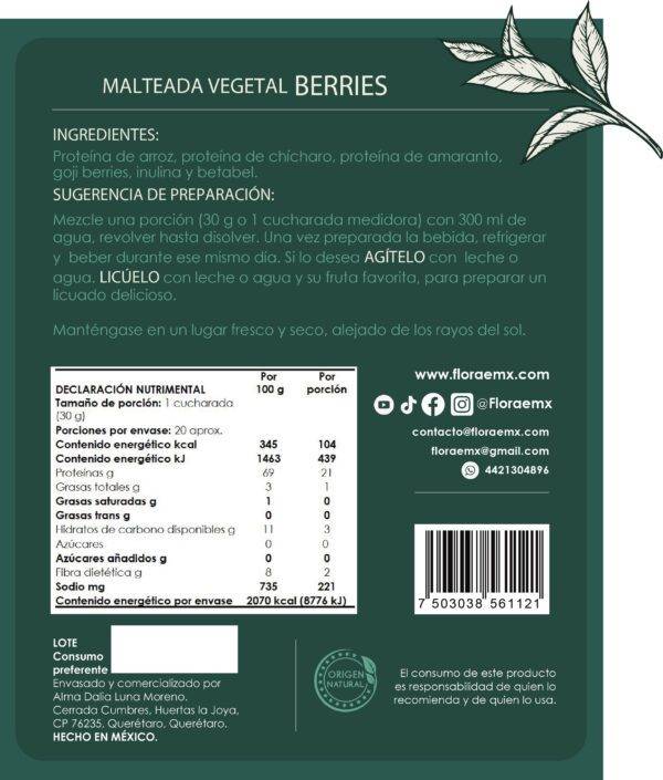 Malteada Berries Sin Endulzante (600g) - Imagen 2