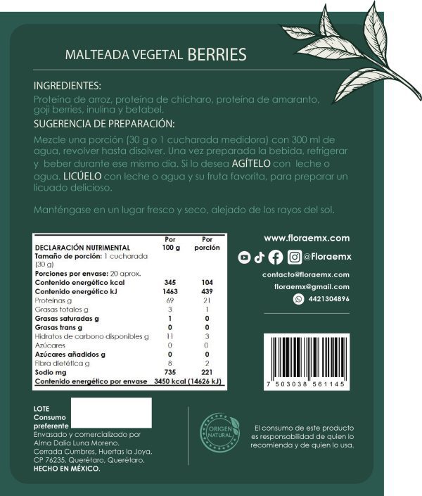 Malteada Berries sin Endulzante (1kg) - Imagen 2