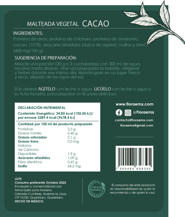 Malteada Cacao Con Endulzante (1kg) - Imagen 4
